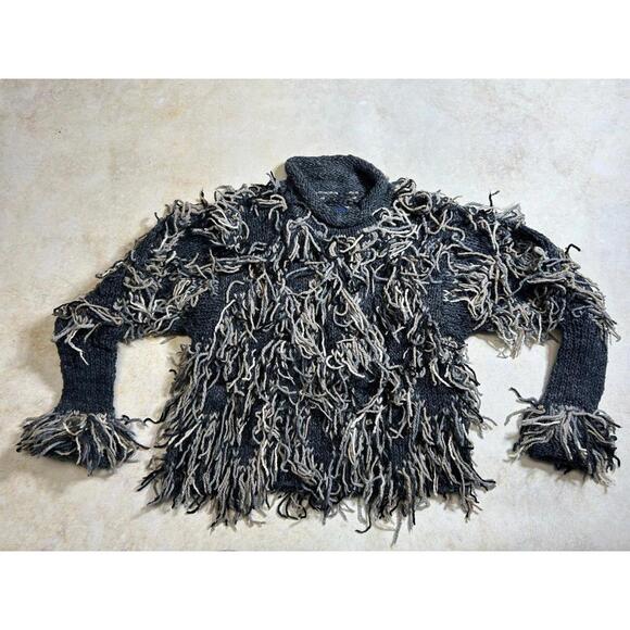 Vintage amano funky pullover mock fringe ugly sweater - Picture 1 of 5